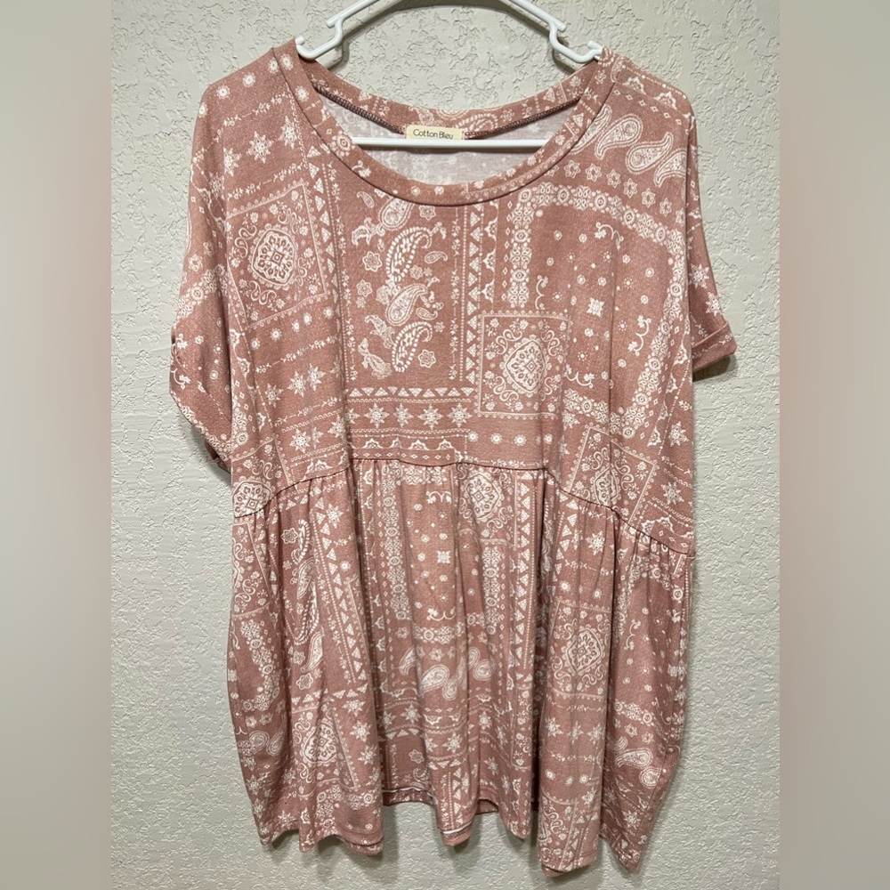 COTTON BLEU Soft Pink Bandana Print oversized babydoll blouse
